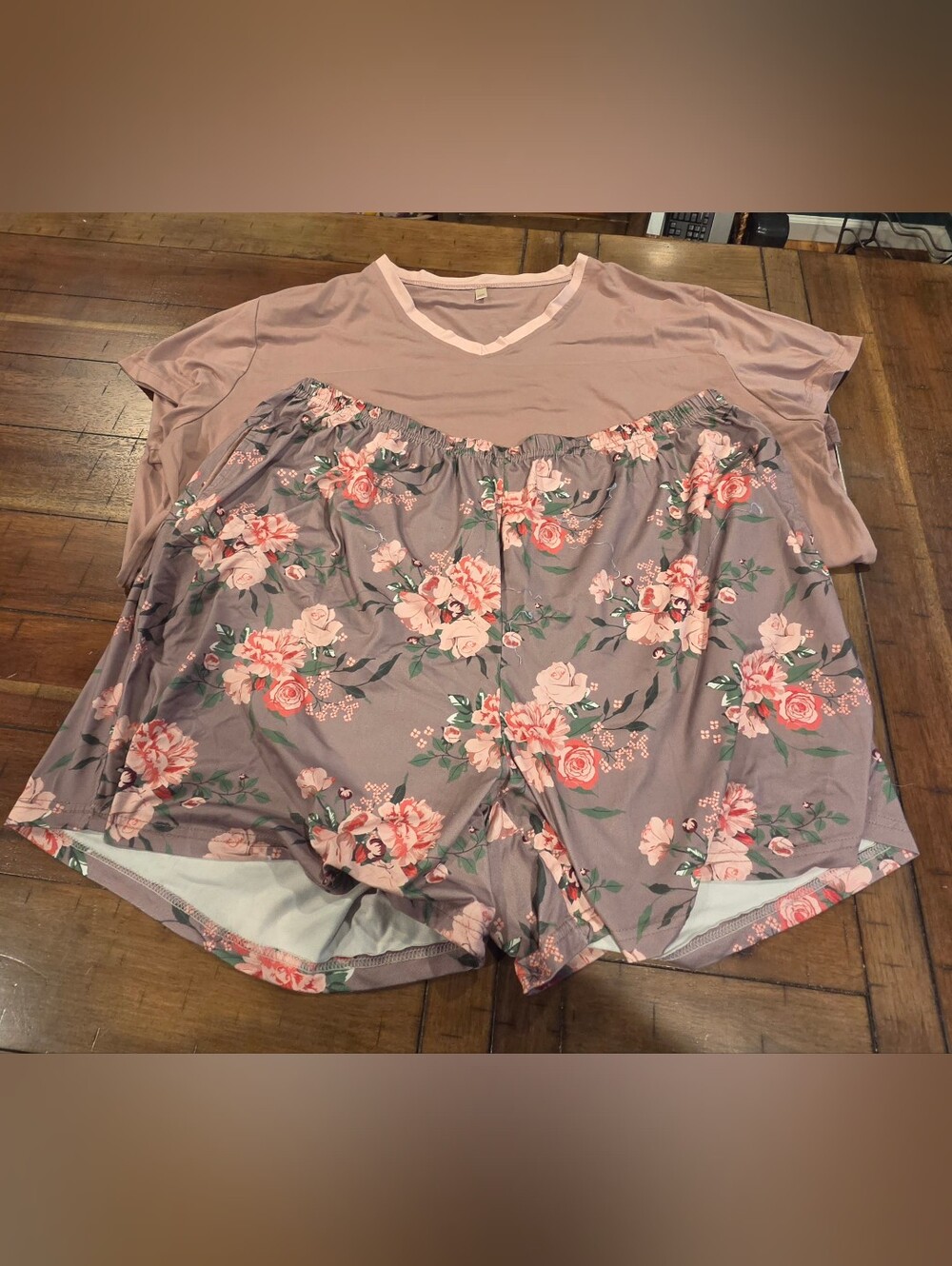 Womens Plus Sized Floral Cotton-Blend Sleep Set - Mauve Pink (XXXL)